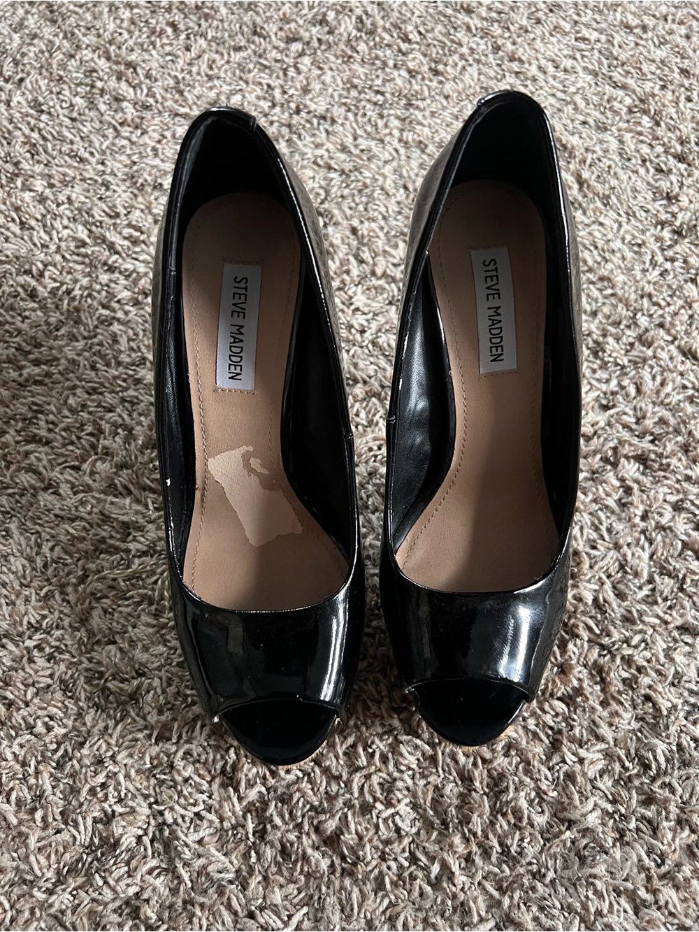 Steve Madden Black Patent Peep-Toe Heels